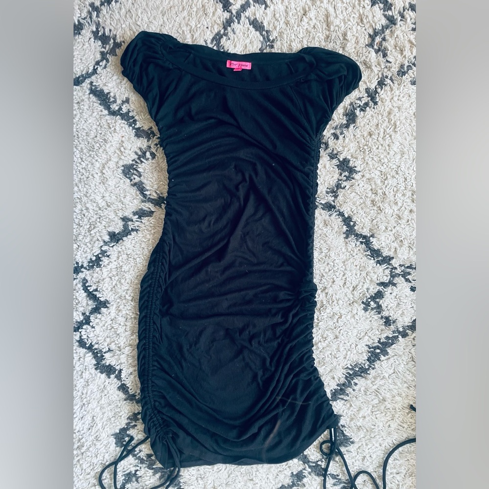 Betsey Johnson Black Ruched Dress
